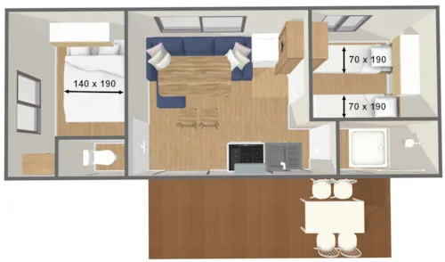 Mietunterkunft - Mobilheim Confort Titania - 2 Schlafzimmer - 25M² + 10M² Überdachte Terrasse - image n°10 - Ushuaïa Villages - Camping l'Oasis *****