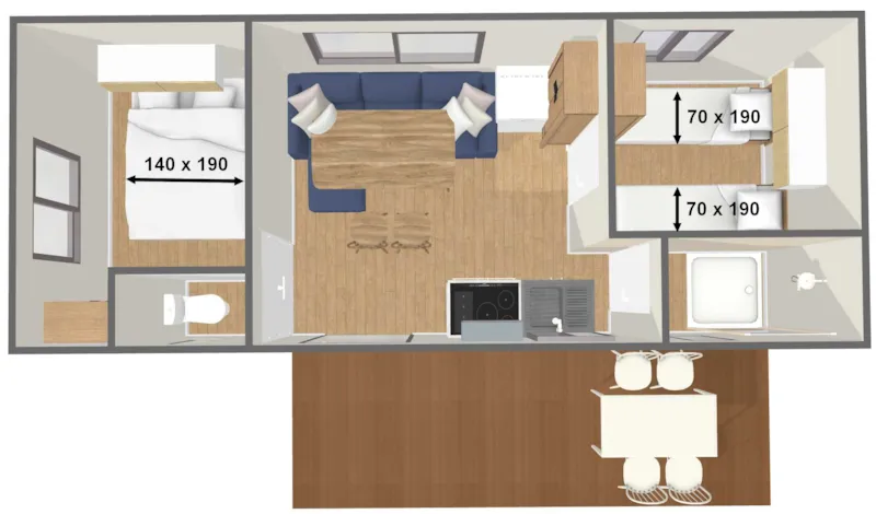 Mobile-Home Confort Titania - 2 Ch, 25 M² + 10M² Terrasse Couverte