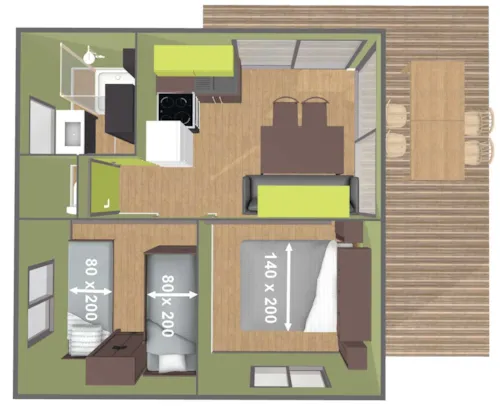 Mietunterkunft - Chalet Privilège Panoramic 2 Schlafzimmer - Tv - 25 M², Überdachte Terrasse Van 18M² - image n°10 - Ushuaïa Villages - Camping l'Oasis *****