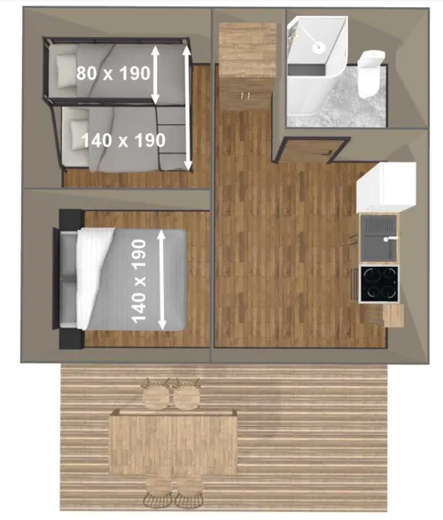 Accommodation - Lodge Insolite Premium Victoria - 2 Bedrooms - 30M² - Groot Terras Van 20 M² - image n°8 - Ushuaïa Villages - Camping l'Oasis *****