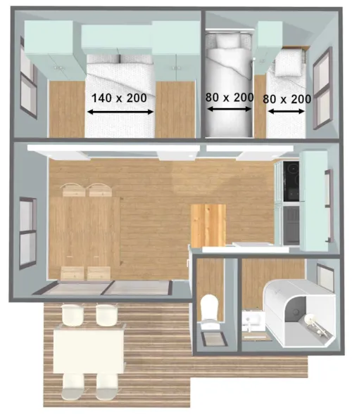 Mietunterkunft - Chalet Confort Acacia 2 Schlafzimmer - Tv - 25M² + 10 M² Überdachte Terrasse - image n°10 - Ushuaïa Villages - Camping l'Oasis *****