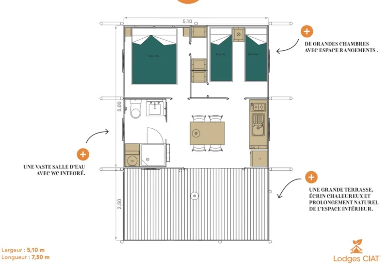 Tente Lodge Clematite 2 Chambres 1 Salle De Bain ***