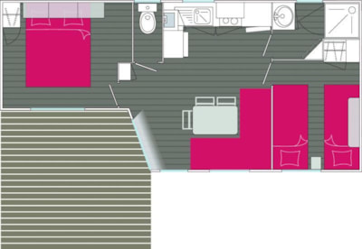 Mobil home Pacifique CONFORT 25m²- 2 bedrooms + Half-covered terrace  10m² + TV (Sunday)