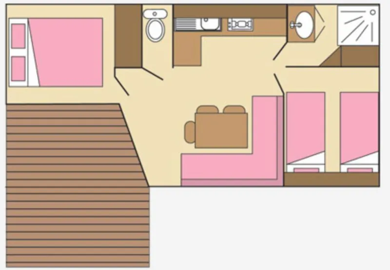 Mobil Home Pacifique Standard 24M²  - 2 Chambres  + Terrasse Semi-Couverte 10M²  + Tv