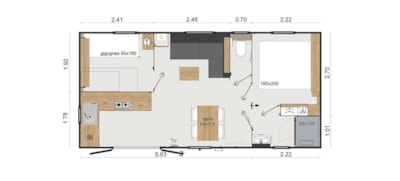 Mobil home PREMIUM 32m² - 2 bedrooms + Half-covered terrace  17m² +TV (Sunday)
