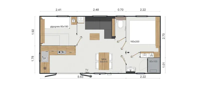 Mobil Home Premium 32M² - 2 Chambres  + Terrasse Semi-Couverte 17M² + Tv