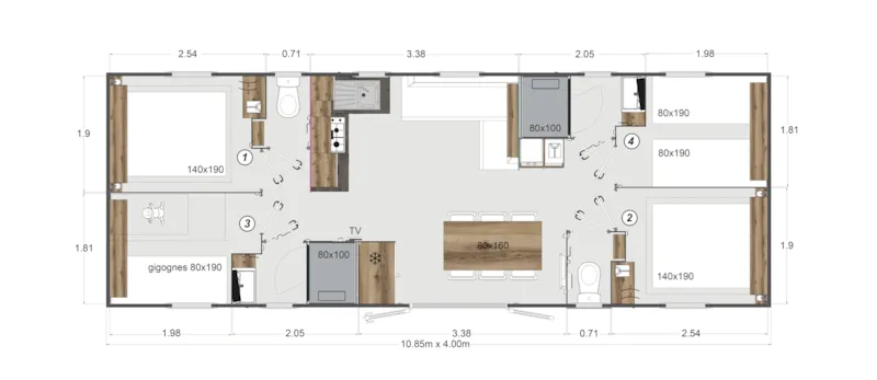 Mobil-Home Prestige Smala - 4 Chambres - 2 Salles De Bains - 2 Wc - Clim - Tv + Lave Vaisselle
