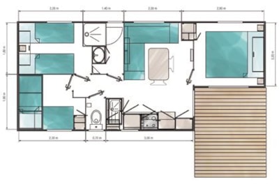Mobilhome DECLIK 3 bedrooms 30m² +3.70m² covered terrace +6.60m² uncovered terrace — 7