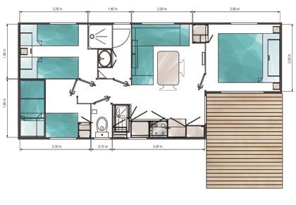 Mobilhome Declik 3 Chambres 30M² +3.70M² De Terrasse Couverte +6.60M² Terrasse Non Couverte