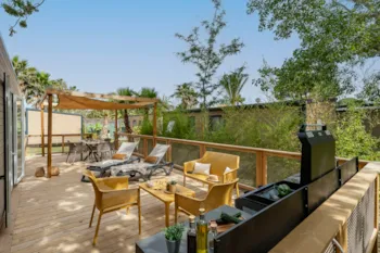 Mietunterkunft - Lodge 2 Prestige (2 Schlafzimmer, 35 M², 1 Badezimmer) Terras, Klimaanlage, Tv - Camping La Sirène