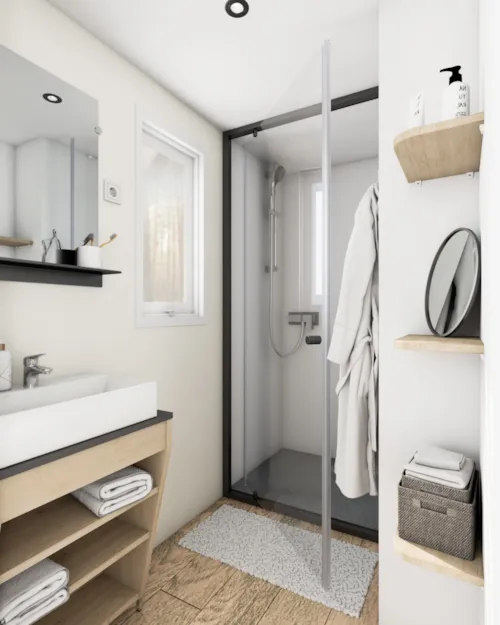Huuraccommodatie(s) - Premium Luxe View Rhone M.Home 4 Pers. 32 M2, 2 Bedrooms, Bathroom, Wc, Large Terrace, Air Conditi - image n°10 - Camping Le Rhône
