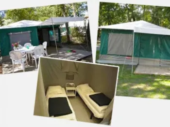 Mietunterkunft - Ausgestattetes Zelt Caraïb 20 M² + Terrasse 9 M² + Vordach - Camping AU P'TIT BONHEUR