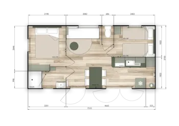 Mietunterkunft - Mobilheim -29 M², Airconditioning,  Wc, Dusche, Terrasse - Creuse Nature Naturisme