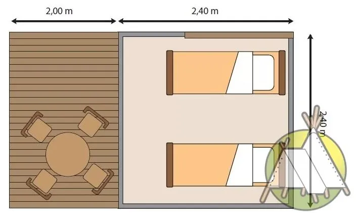 Bungalow Toilé Et Bois "Cyclotente" Avec Sanitaire Collectif