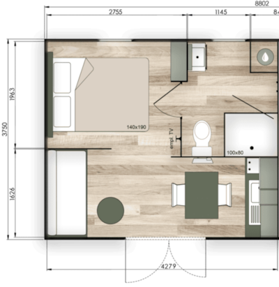‘EXCELLENCE’ mobile home  One-bedroom studio with air conditioning and television