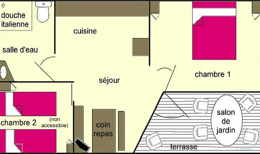 Location - Chalet Pmr 2 Chambres 28M² - Castel Camping Les Bois du Bardelet