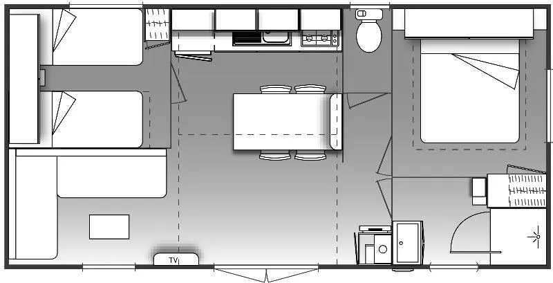 Mobil Home Confort  29 M²  (2 Chambres) +  Terrasse Couverte + Tv