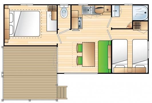 Mobil Home Premium 27M² (2 Chambres) + Terrasse Couverte +Lave Vaisselle + Tv + Climatisation