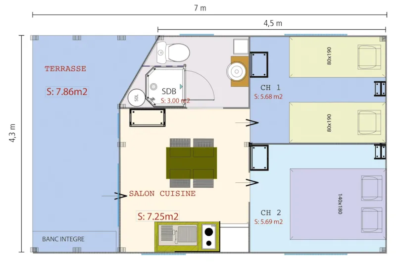 Freeflower Confort 22M²  (2 Chambres) + Terrasse Couverte