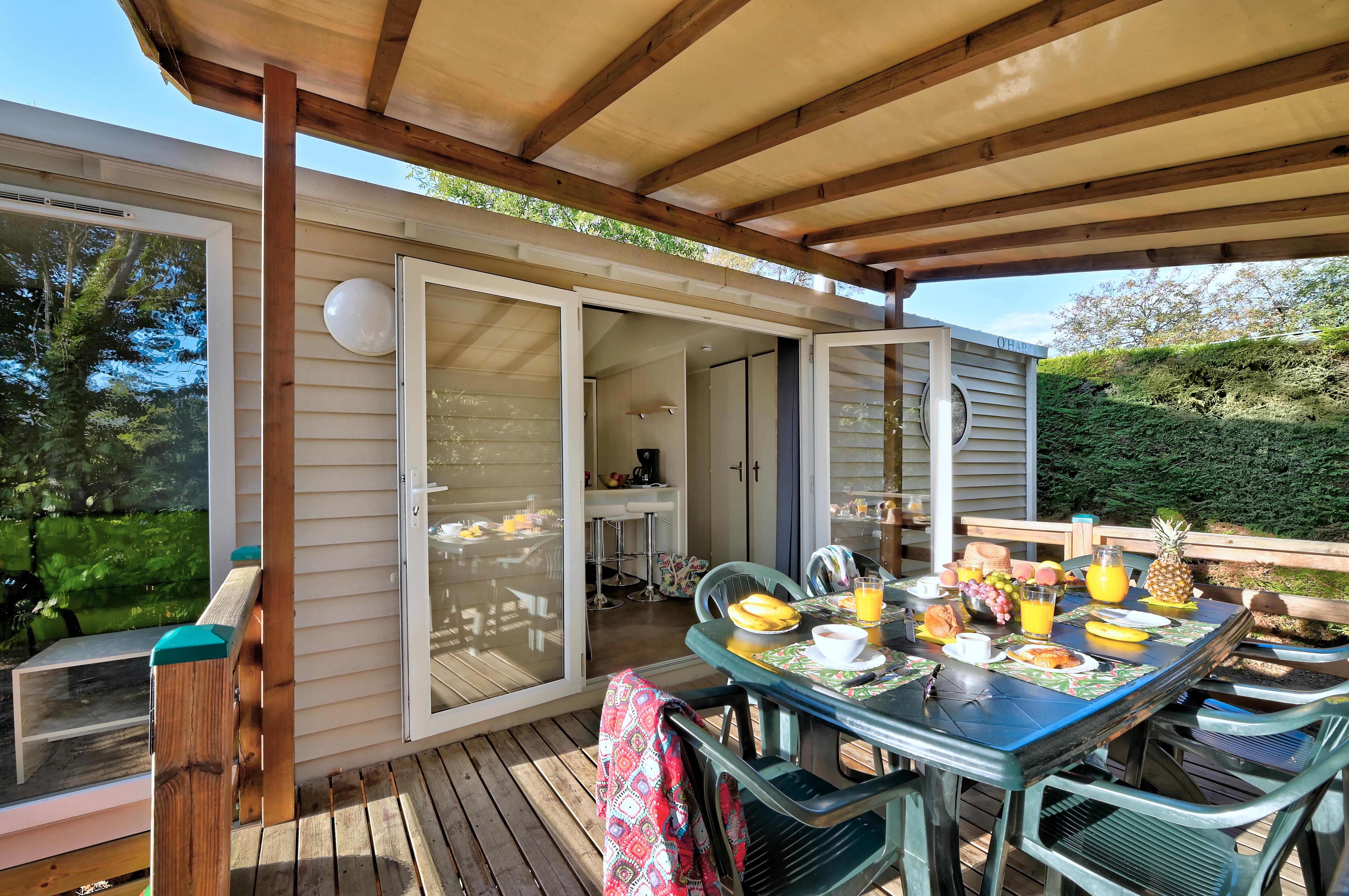 Location - Mobil Home Confort  29 M²  (2 Chambres) +  Terrasse Couverte + Tv - Flower Camping La Chataigneraie