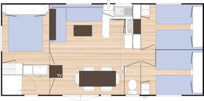 Mobile home Confort 31m² (3 bedrooms) +  covered terrace + TV