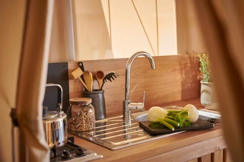 Accommodation - Lodge  Tent / 3 Bedrooms / Covered Terrace - image n°4 - Camping Le Soleil Fruité