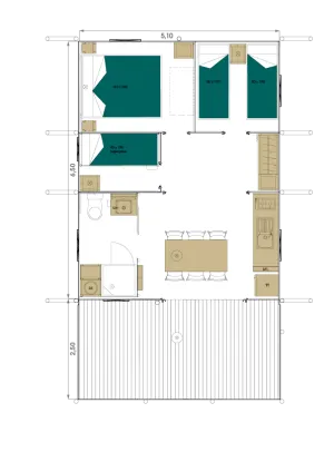 Accommodation - Lodge  Tent / 3 Bedrooms / Covered Terrace - image n°8 - Camping Le Soleil Fruité