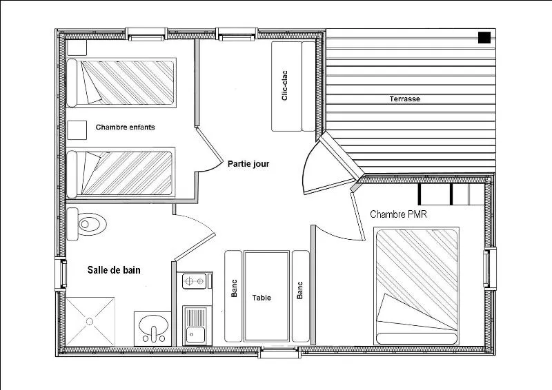 Chalet Pmr 32M² / 2 Ch + Terrasse Couverte (Tv-Wifi-Draps) Adapté Pour Personnes À Mobilité Réduite