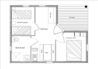 Chalet 32m² / 2 bedrooms + covered ter (TV + WLAN) adapted for people with reduced mobility