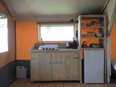 Wood PREMIUM Tent, 30 m² - 2 bedrooms, 10 m² covered patio - no bathroom facilities