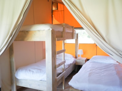 Wood PREMIUM Tent, 30 m² - 2 bedrooms, 10 m² covered patio - no bathroom facilities