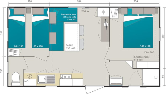 Mobil-Home Confort + 28M² (2 Chambres) + Terrasse Couverte 15M²