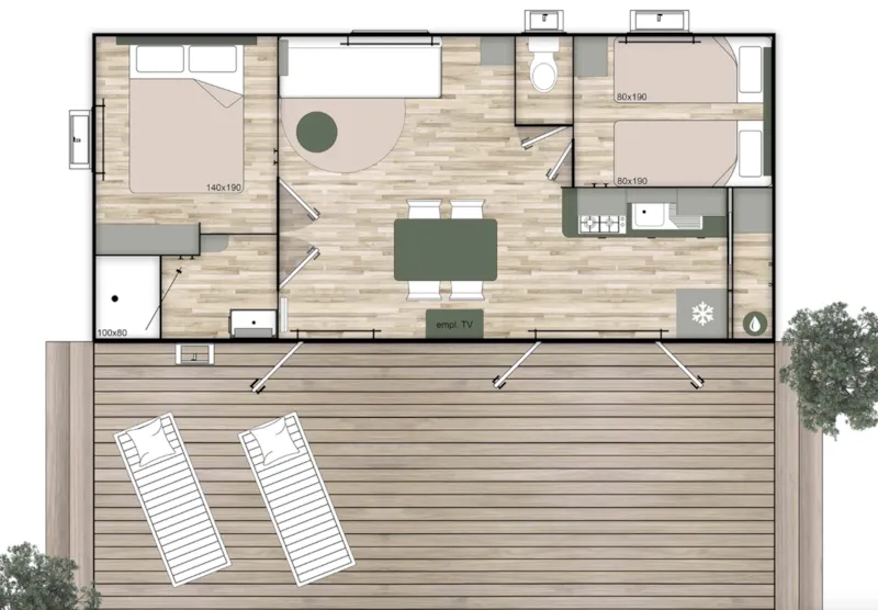 Home Flower Premium 26,5M² (2 Chambres, 4 Adultes Max + 1 Petit Enfant) Terrasse Couverte 16M²