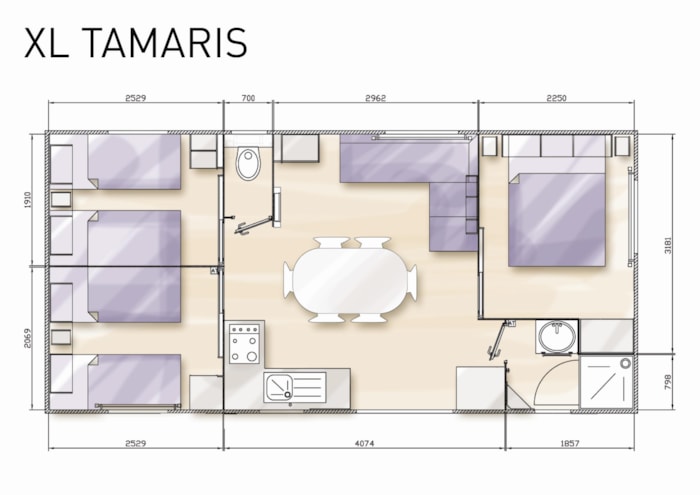 Mobil-Home Standard 32M² (3 Chambres) + Terrasse 10M² + Tv