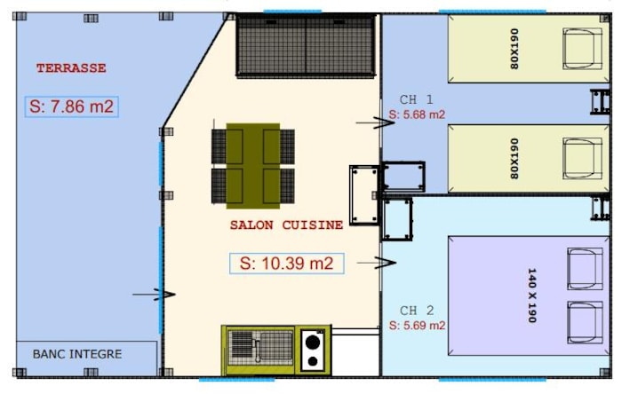 Freeflower Standard 28M² (2 Chambres) + Terrasse Couverte 8M²- Sans Sanitaires Et Sans Salle De Bain