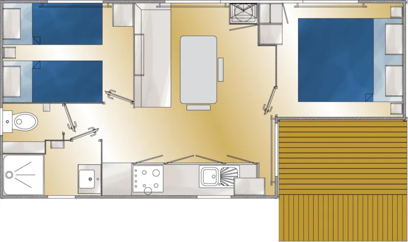 Mobil-Home Confort 25M² (2 Chambres) + Terrasse Semi-Couverte 10M² + Tv