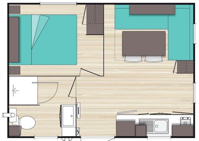 Mobil-Home Confort 18M² (1 Chambre) + Terrasse Couverte 9M² + Tv