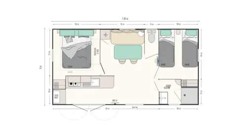 Accommodation - Mobile-Home 30M²- Premium - 2 Bedrooms - Covered Terrace - Clim + Tv + Sheets + Towels Included - image n°8 - Flower Camping Mas de Champel