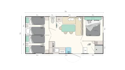 Accommodation - Mobile-Home Premium 32M² - 3 Bedrooms - Covered Terrace - Clim + Tv + Sheets + Towels Included - image n°7 - Flower Camping Mas de Champel