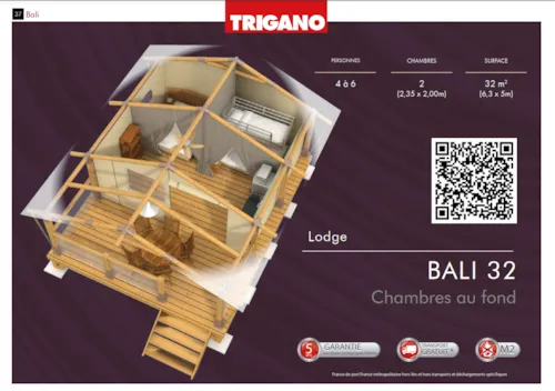 Mietunterkunft - Bali Safari Zelt 35M² Standard - 2 Schlafzimmer - Terrasse -  Individuele Toiletten In De Buurt - image n°6 - Flower Camping Mas de Champel