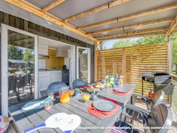 Mietunterkunft - New // Homeflower Premium 29M²pmr (2Ch) + Terrasse + Tv + Lv + Clim + Draps + Serviettes - Flower Camping Mas de Champel