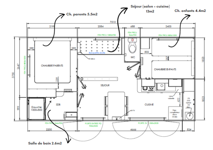 Homeflower Premium 26,5M² - 2 Chambres + Terrasse + Tv + Clim + Draps + Serviettes