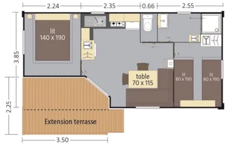 Accommodation - Mobile Home Ciela Confort Compact - 2 Bedrooms - image n°7 - Camping Le Lac Bleu
