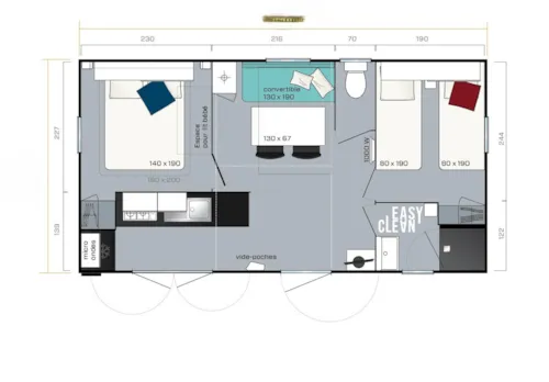 Accommodation - Mobile Home Ciela Confort - 2 Bedrooms - image n°9 - Camping Le Lac Bleu