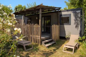 Locatif - Stacaravan 'Laurier' - 52m² - groote overdekt terras - airconditioning - Camping Les Coudoulets