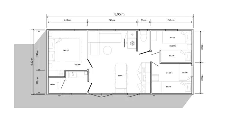 Mobile-Home Premium 33M² (3 Chambres) + Terrasse + Tv + Clim