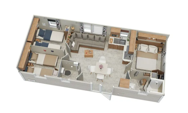 New // Mobil-Home Premium 32M² (3 Chambres) + Terrasse Couverte + Tv + Climatisation