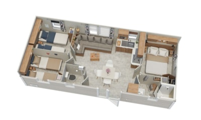 NEW // Premium mobile home 32m² (3 bedrooms) + Covered terrace + TV + Air conditioning + BBQ — 10
