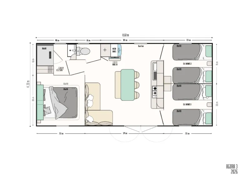 New 2026 Mobil Home Premium 33M2 (3 Chambres) + Terrasse + Bbq