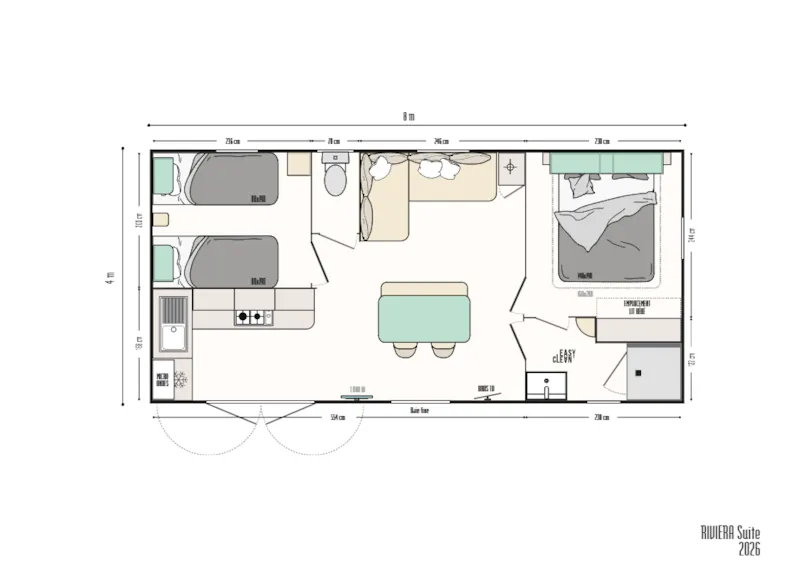 New 2026 Mobil Home Premium 32M2 (2Chambres) Terrrasse + Bbq